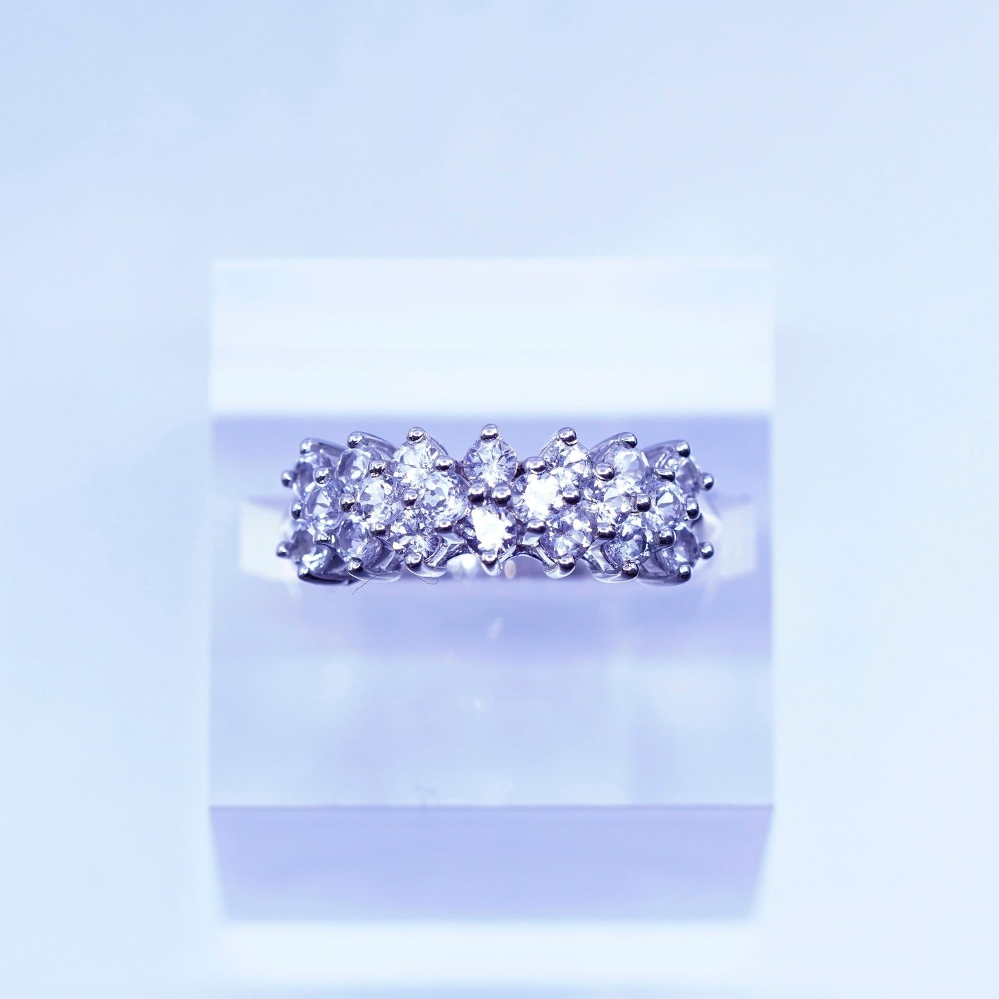 Size 8, vintage P4 SR (silver Palladium Gold Platinum) ring with cluster Cz