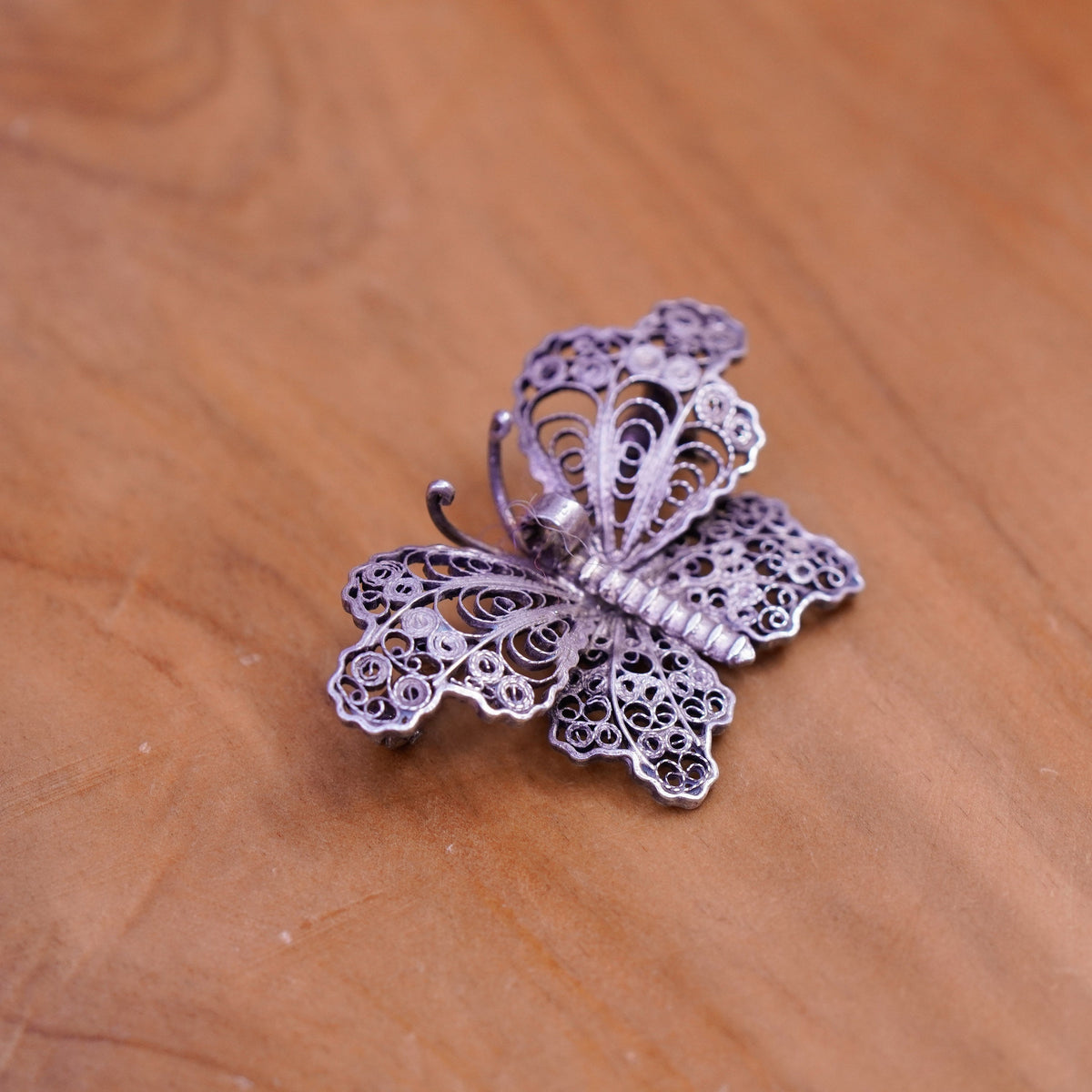 Vintage handmade sterling 925 silver filigree butterfly brooch