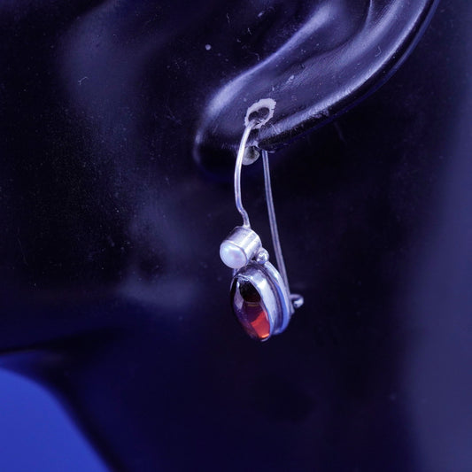 Vintage sterling 925 silver handmade earrings with garnet and pearl