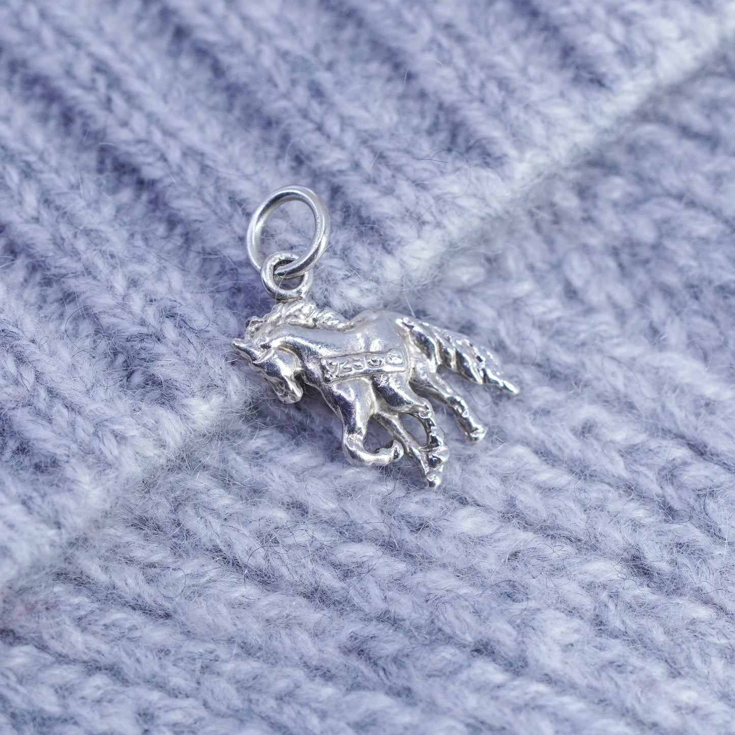 Vintage Sterling silver handmade simple 925 horse charm pendant