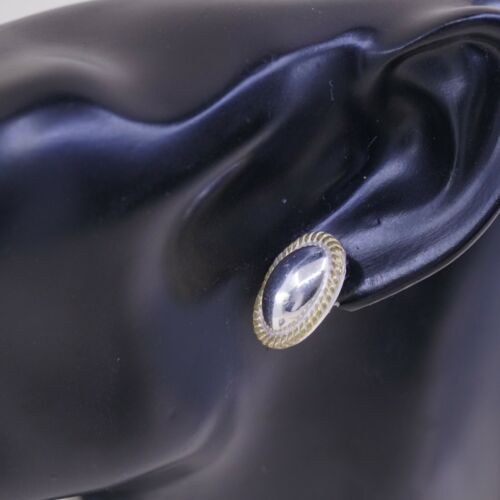 0.5”, Two Tone 925 Sterling Silver Handmade Oval Earrings, Mexico 925 Studs