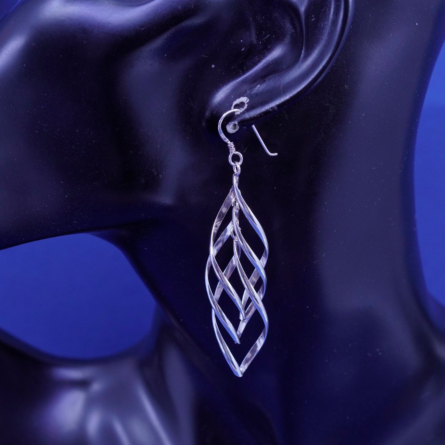 Vintage sterling silver handmade earrings, modern 925 twisted hoops