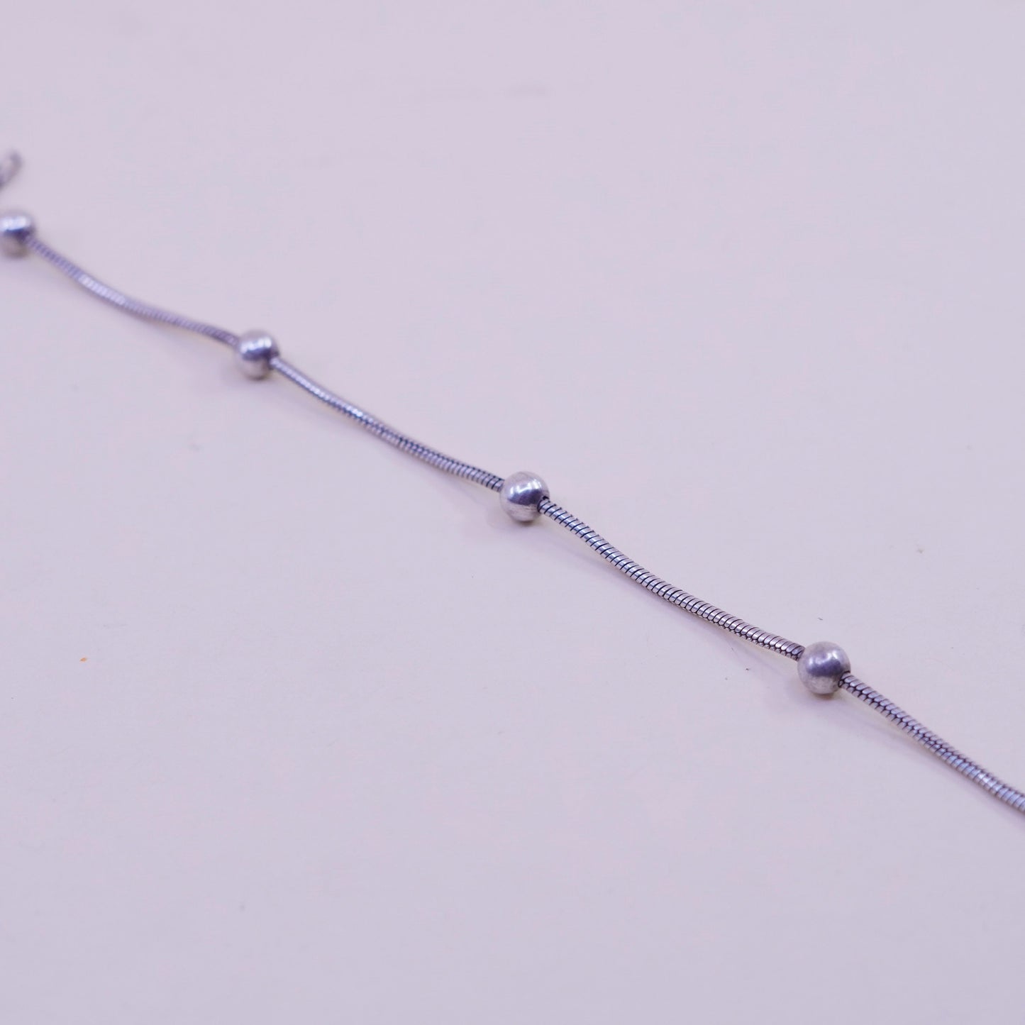 9”, 1mm, Vintage sterling silver bracelet, 925 snake chain anklet with beads