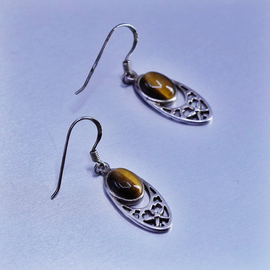 Vintage Sterling 925 silver handmade filigree earrings with golden tiger eye
