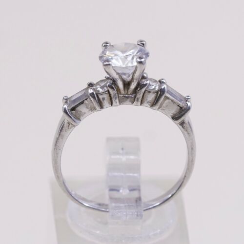 Sz 7.25, Vtg Sterling Silver Fashion Ring, 925 Silver Engagement Ring W/ Cz