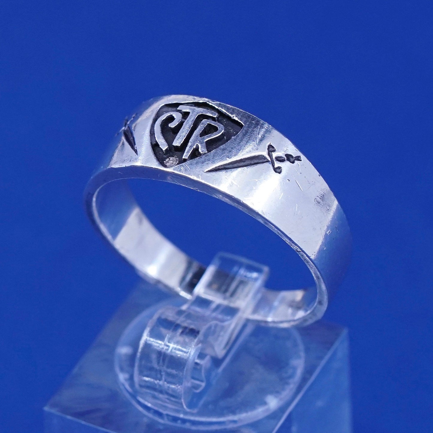 Size 10.75, vintage Sterling 925 silver handmade statement ring with CTR