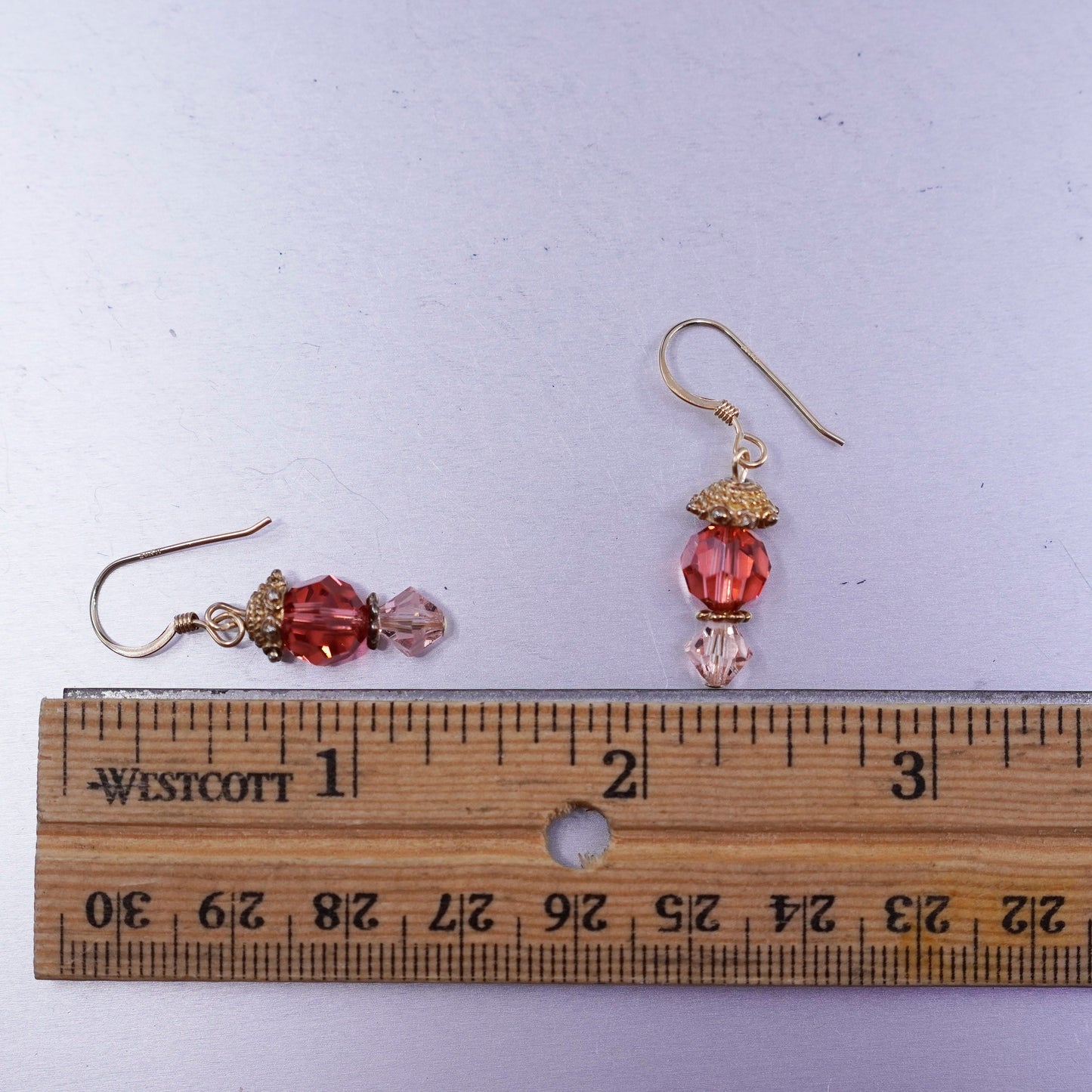 Vintage 14K GF earrings with teardrop pink crystal