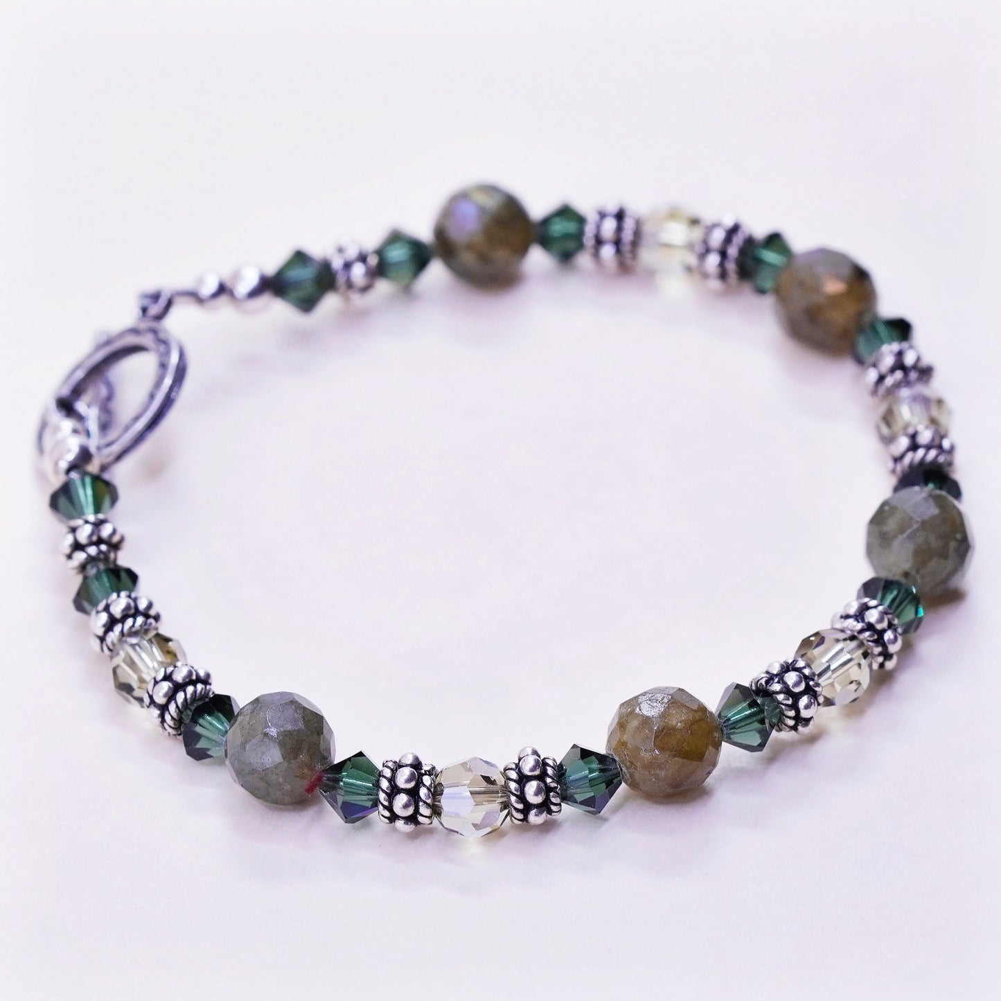 7”, Native American handmade Jasper beads bracelet with Sterling silver closure