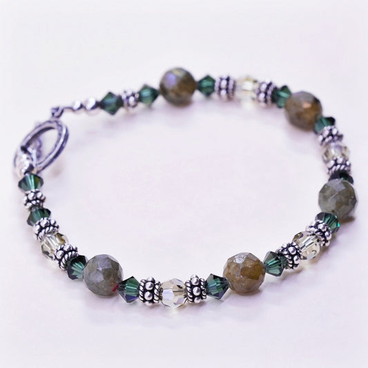 7”, Native American handmade Jasper beads bracelet with Sterling silver closure