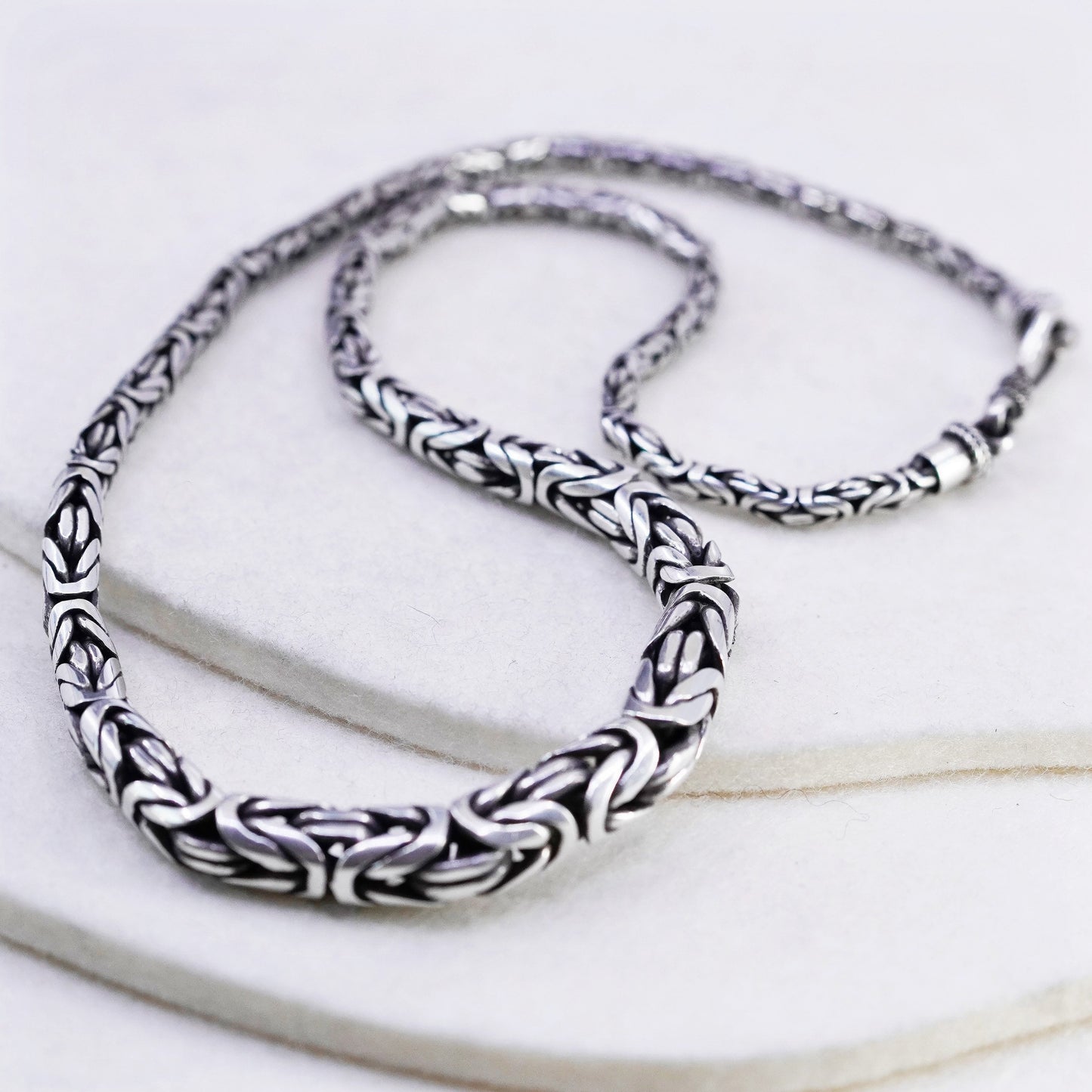 18”, Vintage Mexico Sterling 925 silver graduated birdcage Byzantine necklace