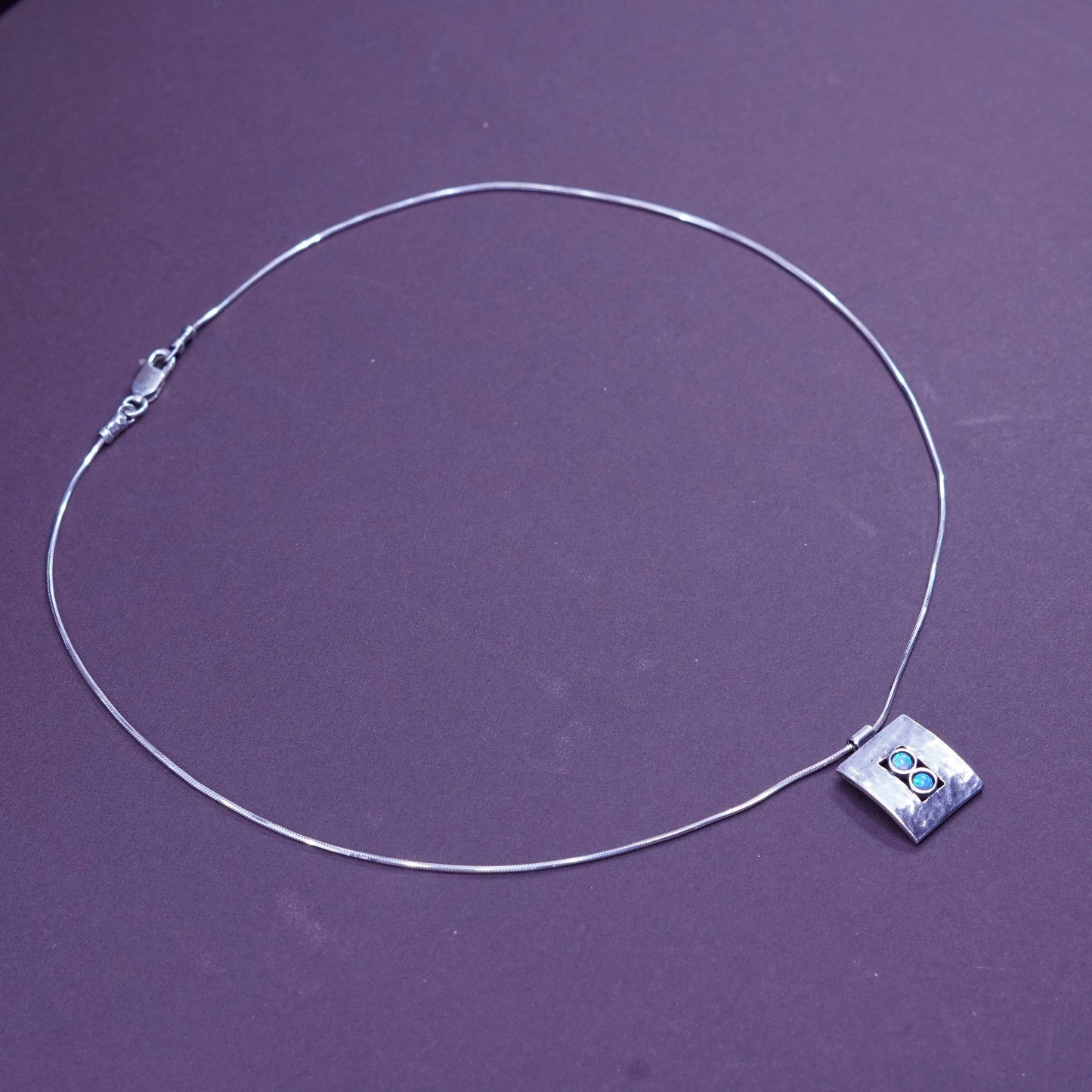 16”, Shablool Didae Sterling 925 silver necklace, snake chain rectangular opal