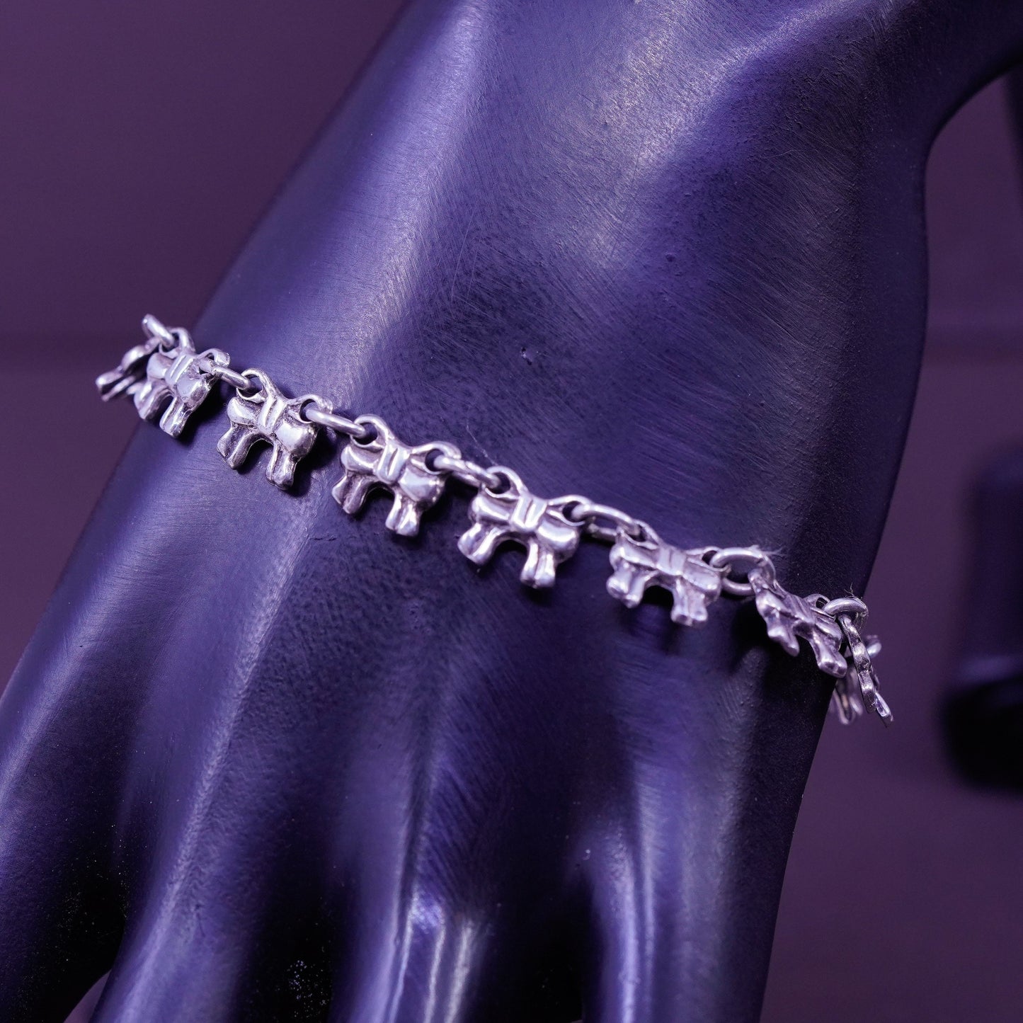 7.25”, Sterling silver handmade bracelet, Italy 925 ribbon bow tie link chain