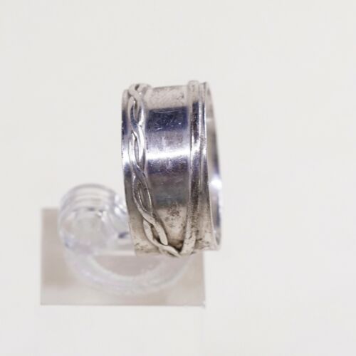 Size 9, Vtg Sterling Silver Handmade Ring 925 Silver Band w/ Cable Embossed