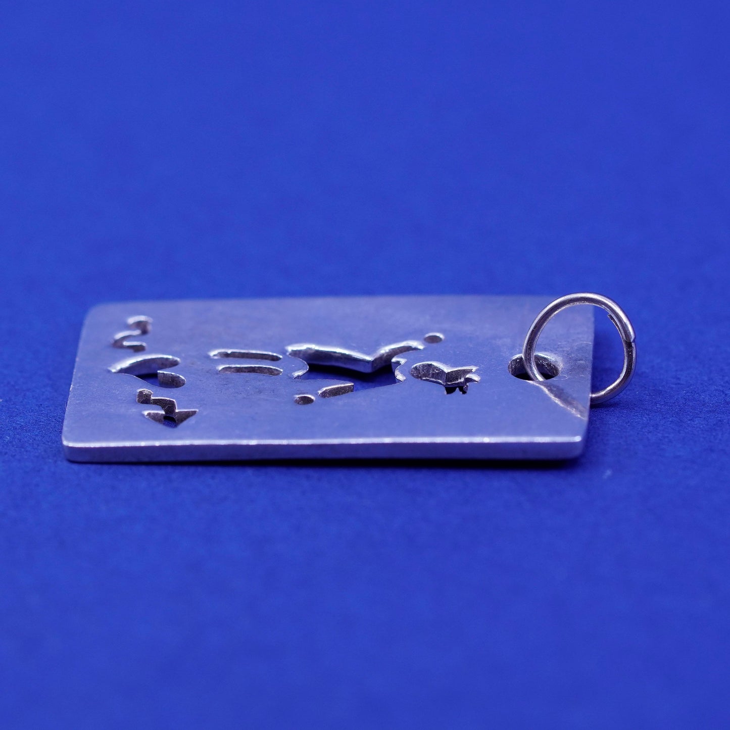 Vintage Ann sterling silver handmade pendant, 925 rectangular charm with girl