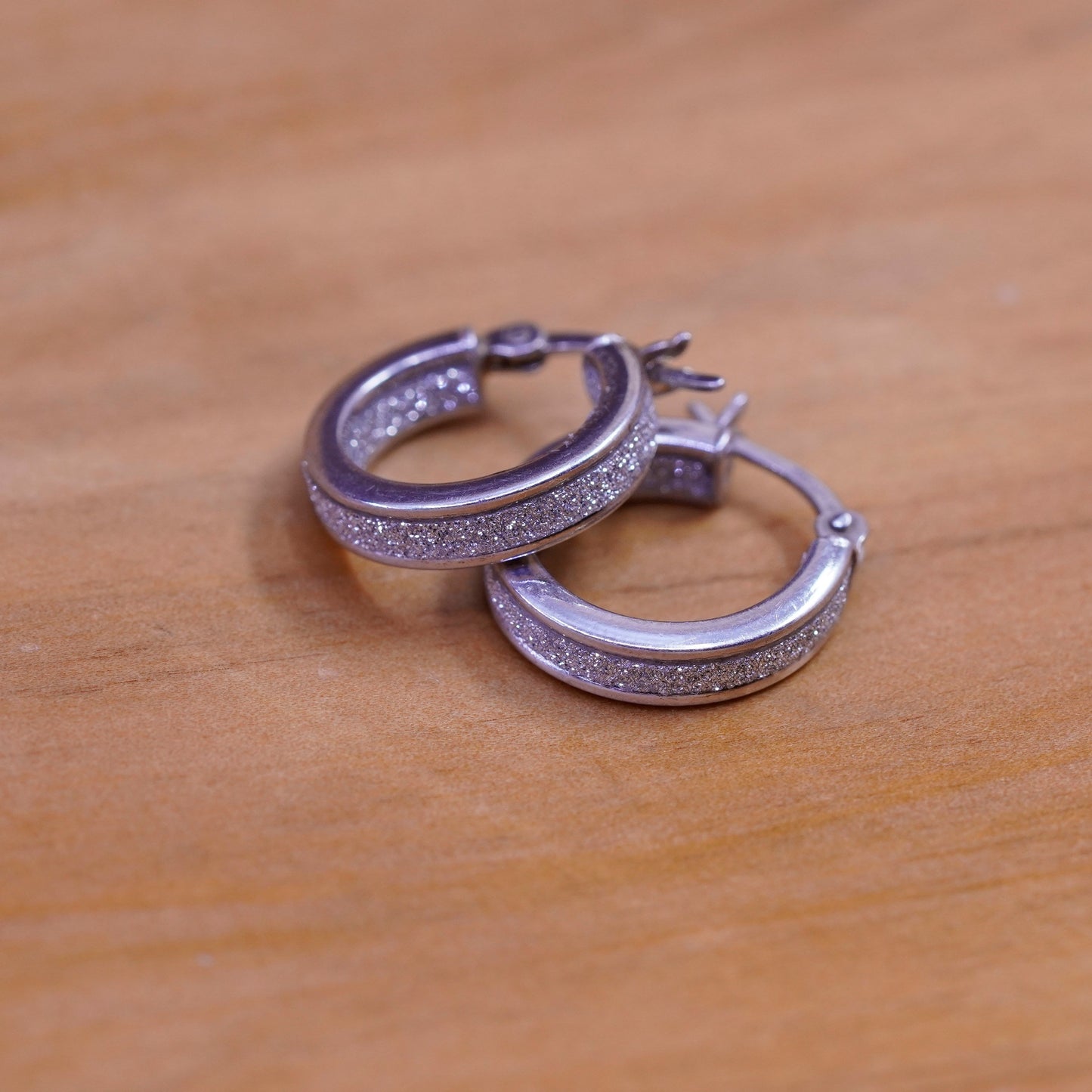 0.5”, vintage Sterling silver hoops, 925 earrings with glittering center