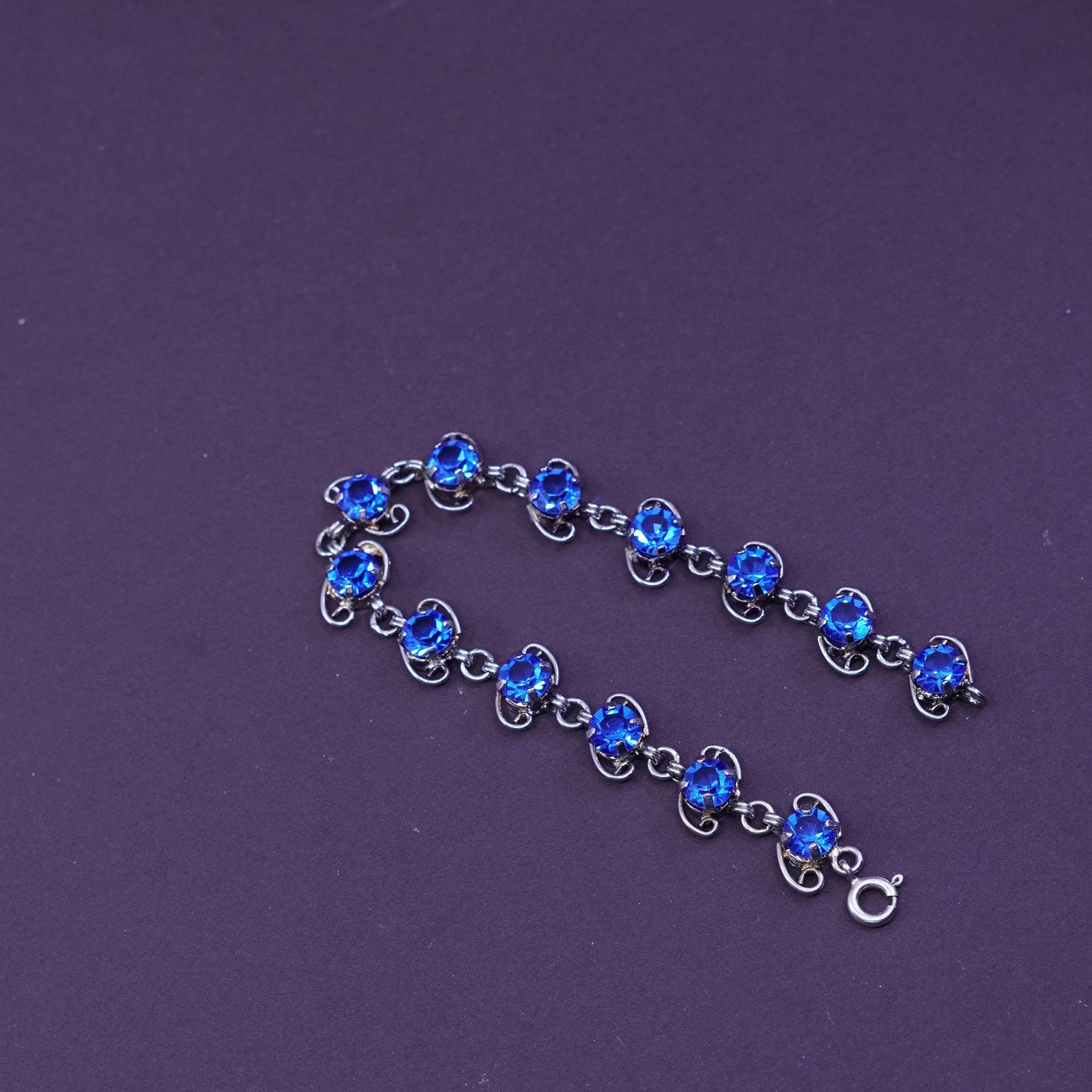 6.75”, vintage Sterling 925 silver handmade bracelet with blue topaz inlay