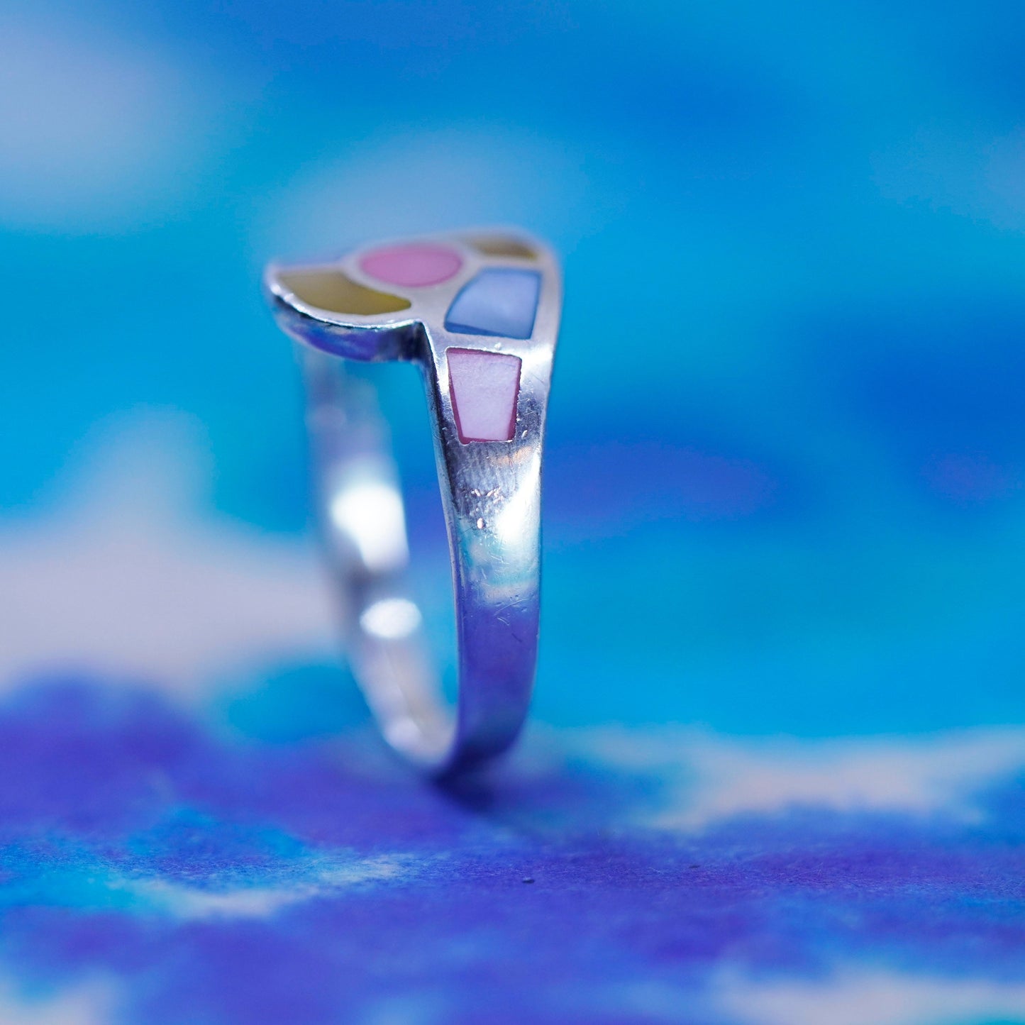 Size 8, vintage Sterling silver handmade ring, 925 band pink mother of pearl