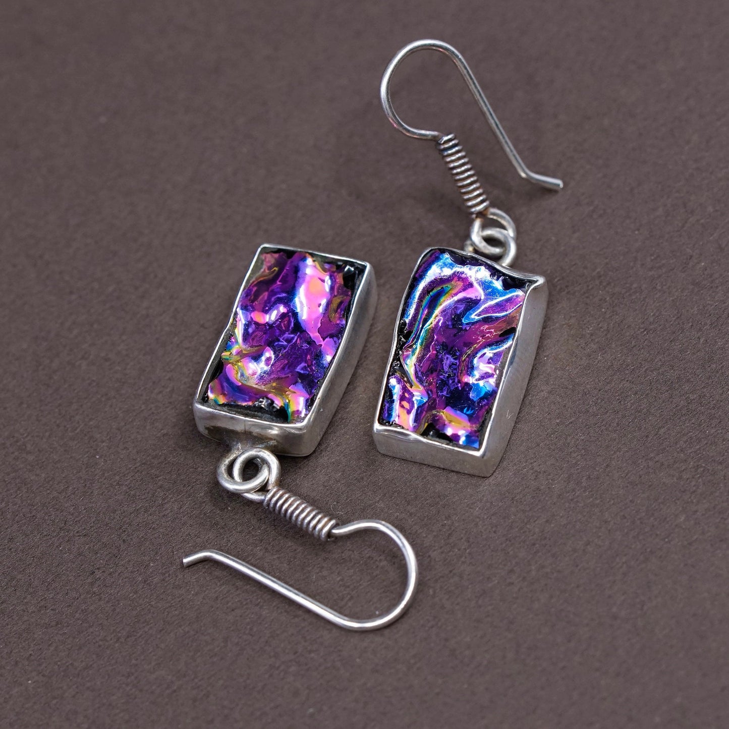 Vintage Sterling silver handmade earrings, solid 925 silver glass beads