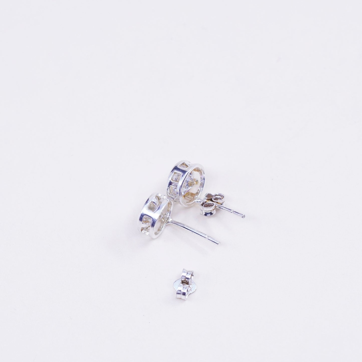 Vintage sterling 925 silver cz studs, fashion minimalist earrings