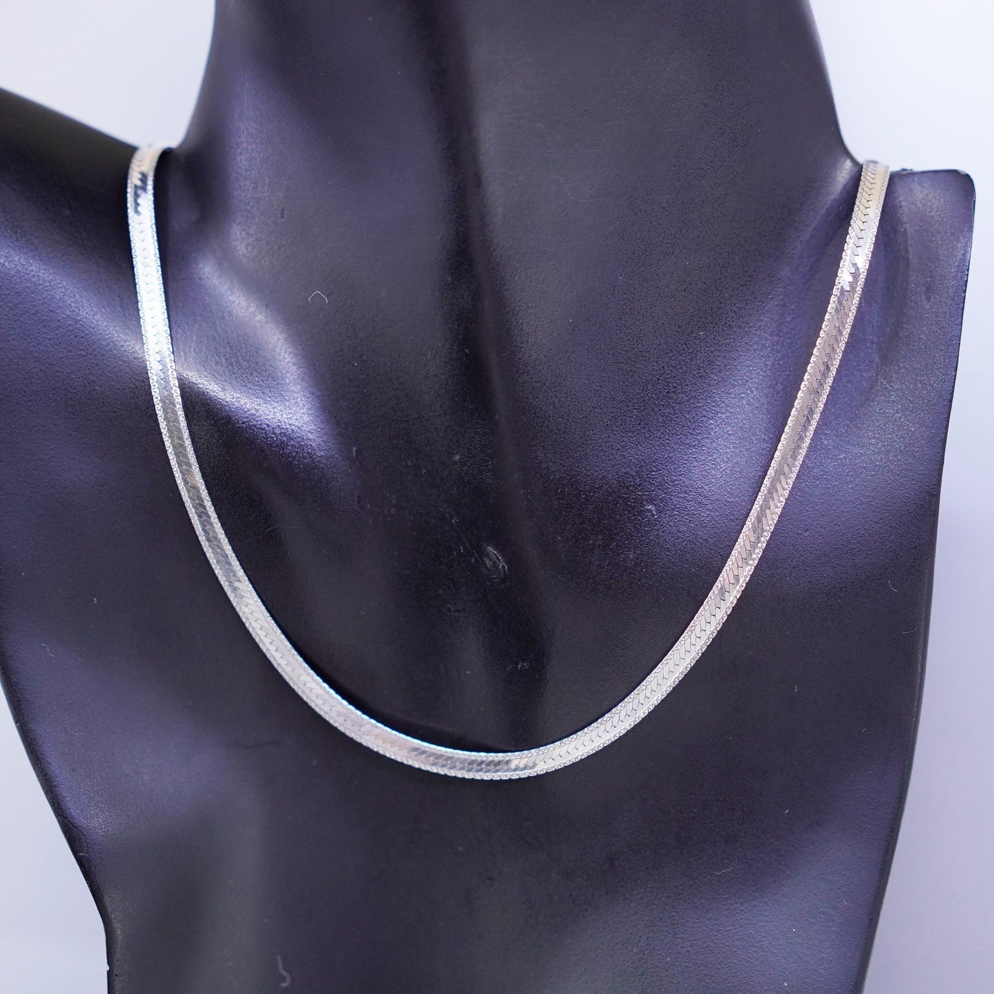 20” 5mm, vintage Italy Sterling 925 silver textured herringbone chain necklace