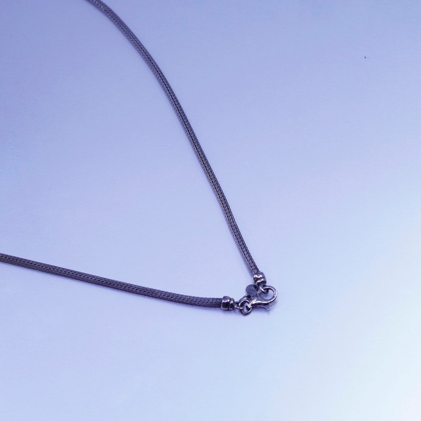 18”, Italy oxidized Sterling 925 silver bold wheat chain bar pendant cz