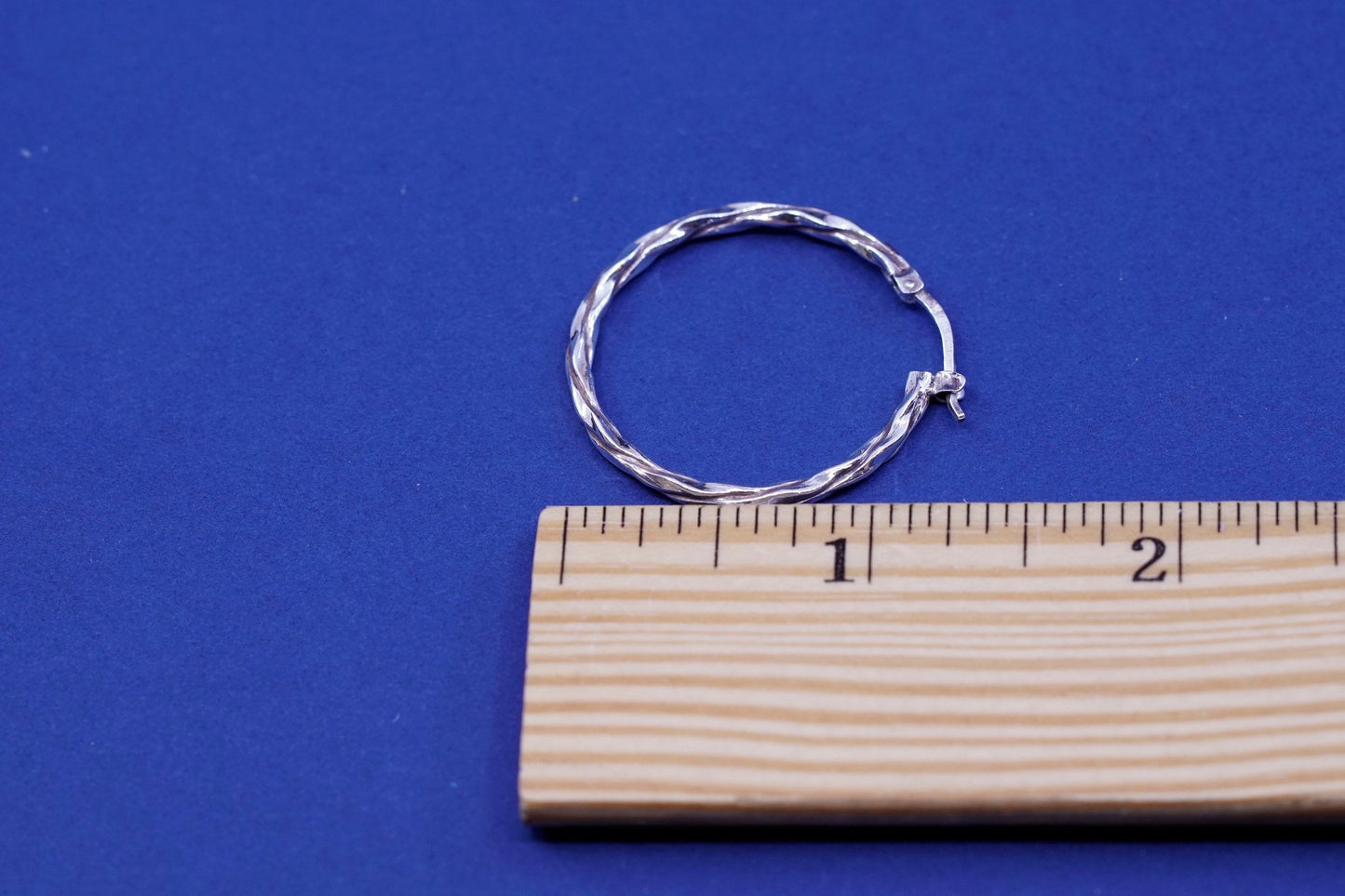 1.25”, vintage milor Sterling silver twisted hoop earrings, 925 textured huggie