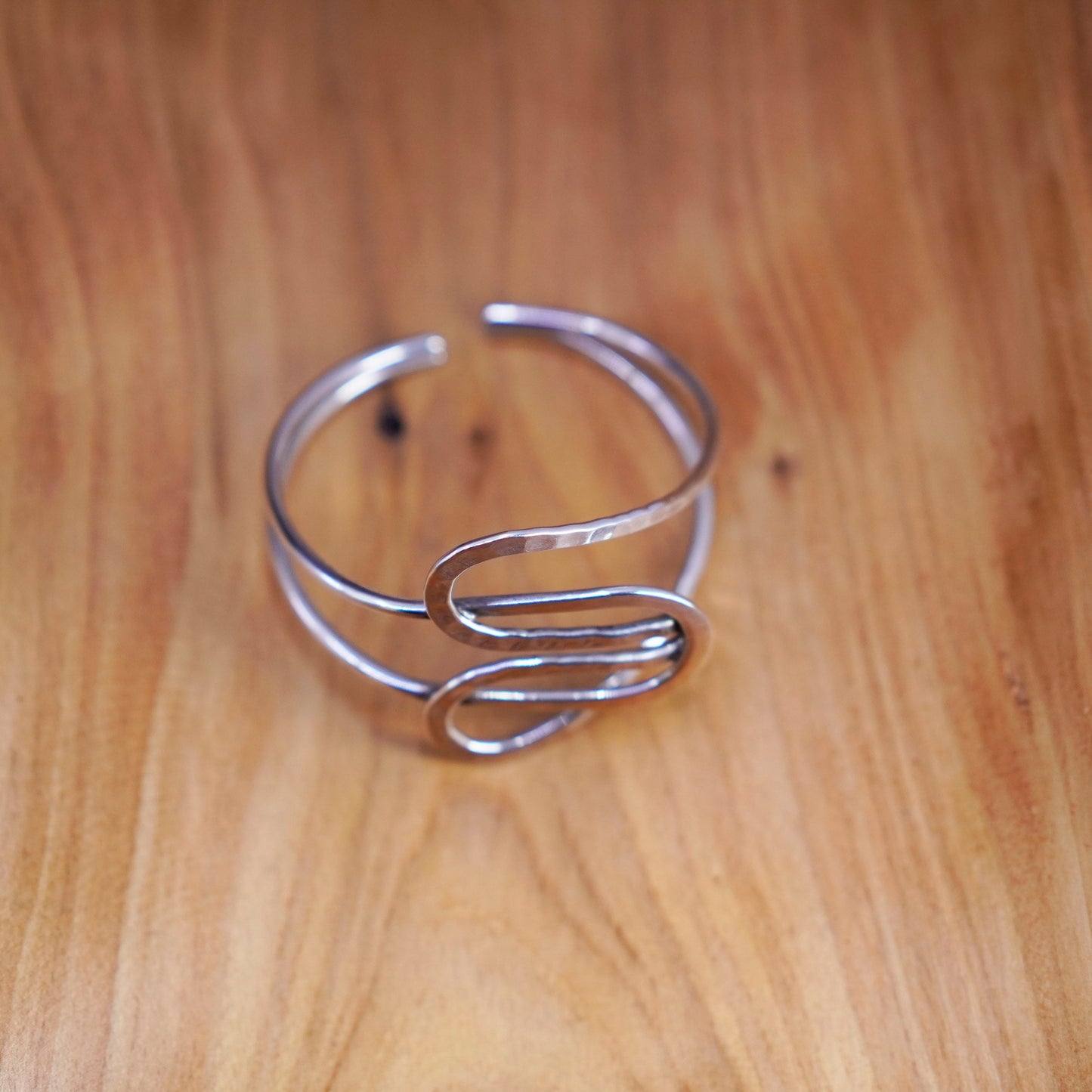 6”, Vintage Sterling silver handmade bracelet, wide hammered 925 heart cuff