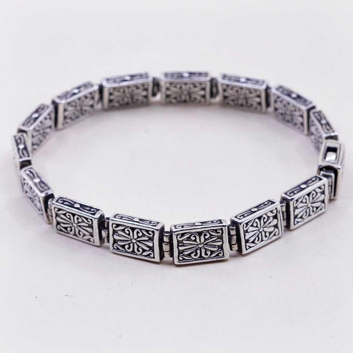 7”, vintage Sterling 925 Silver chain, tennis Bracelet with swirl flower