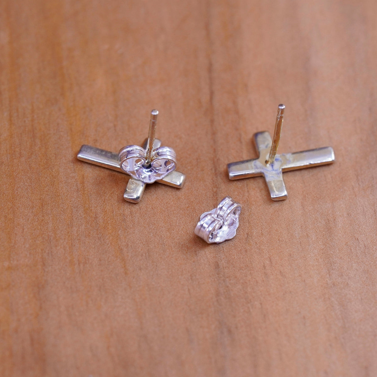Vintage Sterling silver handmade earrings, 925 cross studs
