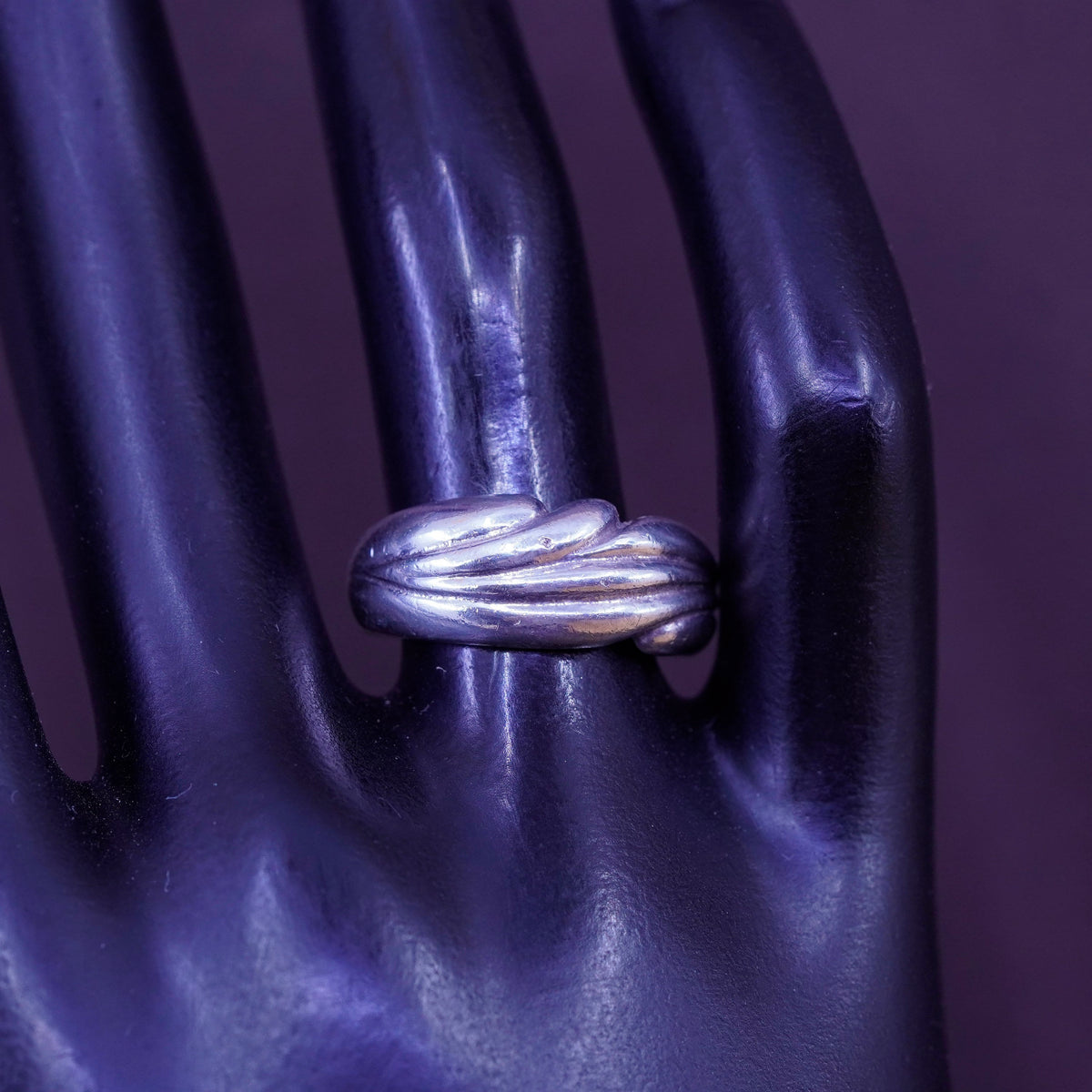 Size 7.25, sterling silver handmade ring, 925 ribbed band, minimalist modernist