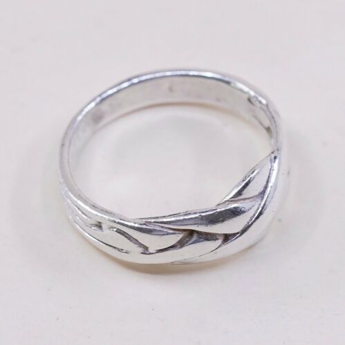 Sz 6.75, Vtg Sterling Silver Handmade Ring 925 Band Entwined Wavy, Stamped 925