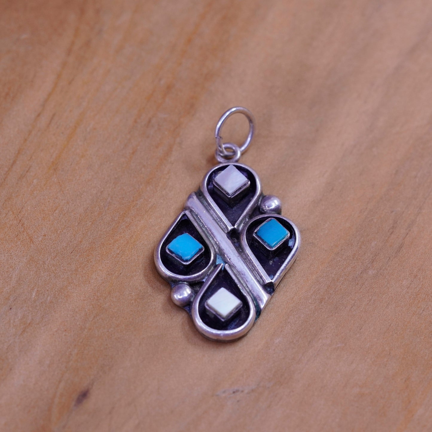 Vintage Native American sterling silver handmade pendant, Zuni 925 turquoise