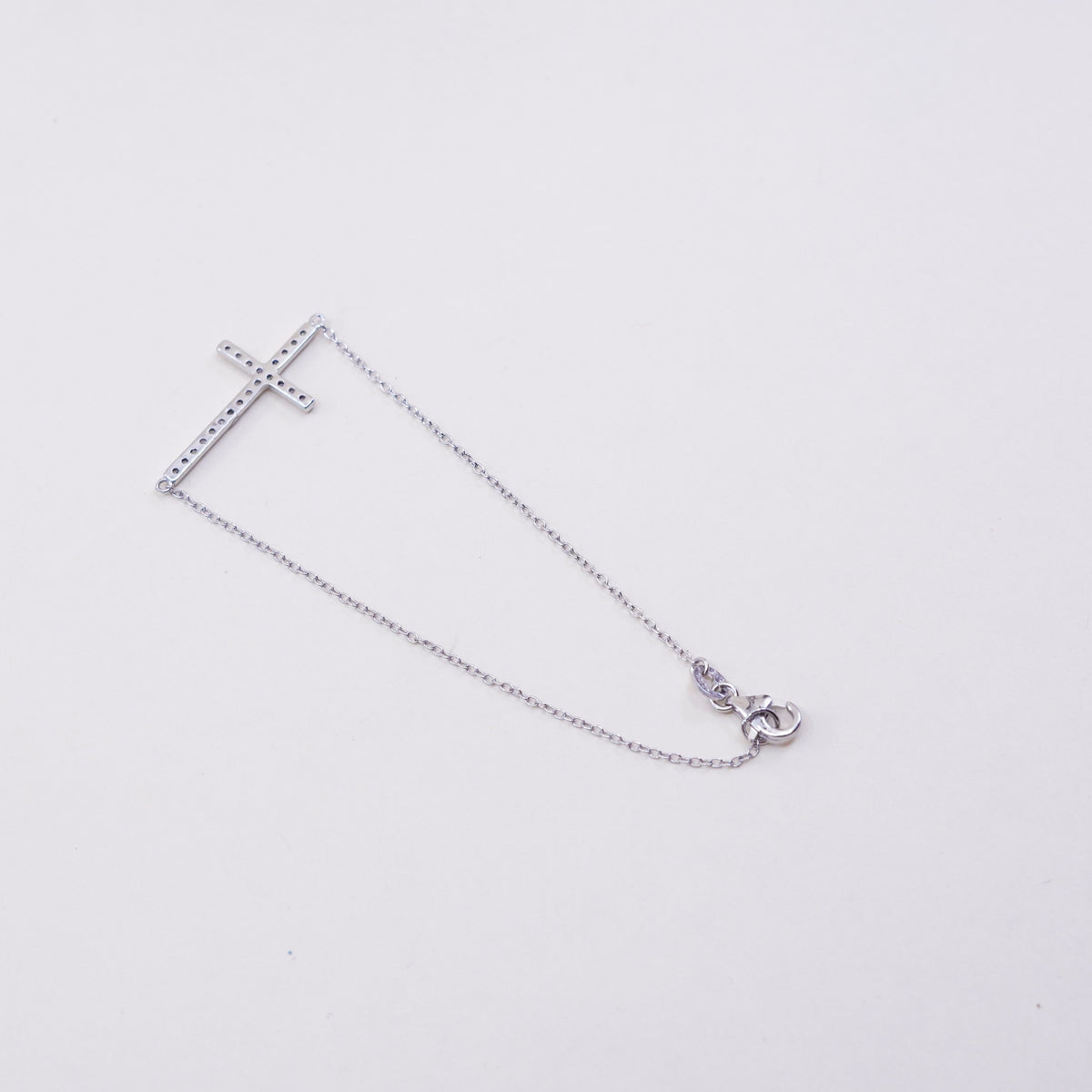 7”, vtg sterling silver handmade bracelet, Italy 925 chain with cross and Cz