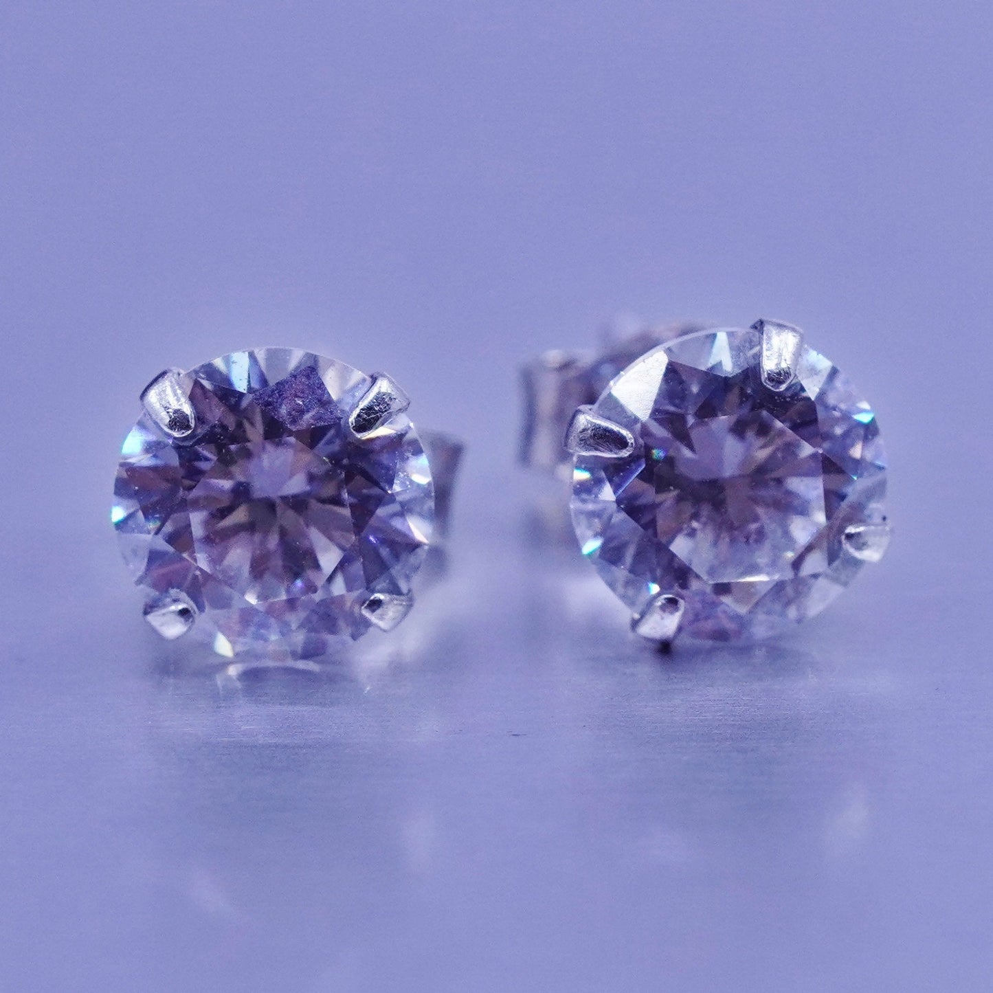 5mm Vintage Sterling 925 silver earrings, studs with round Cz inlay