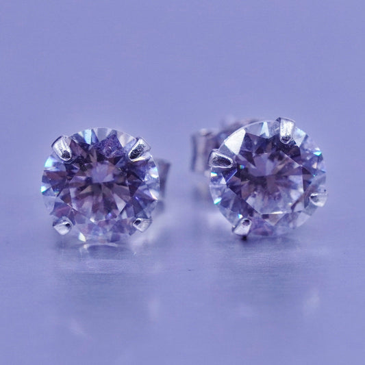 5mm Vintage Sterling 925 silver earrings, studs with round Cz inlay
