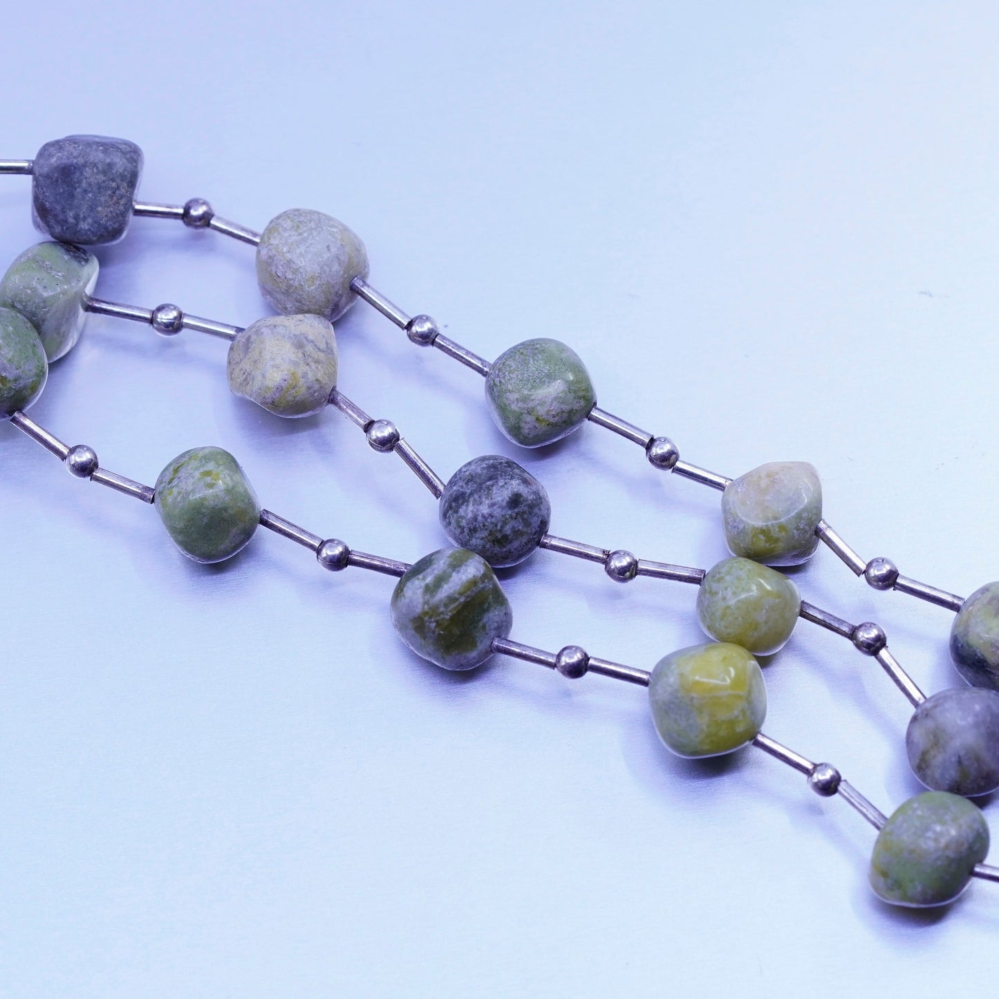 7+1”, vintage Sterling 925 silver handmade bracelet with green jasper beads