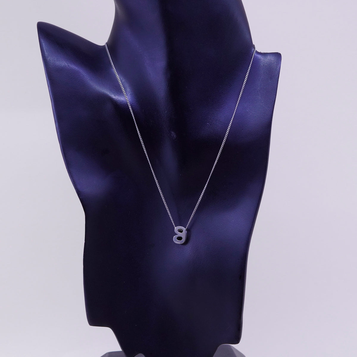 16”, sterling 925 silver handmade necklace, curb chain initial B pendant