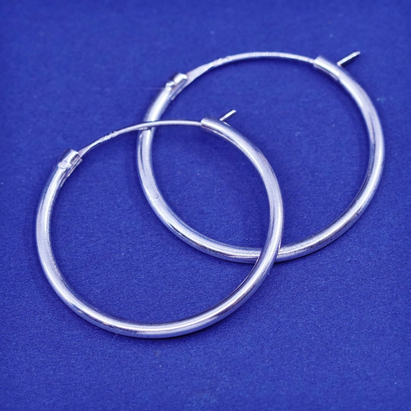 1.25”, vintage Sterling silver handmade hoop earrings, 925 huggie