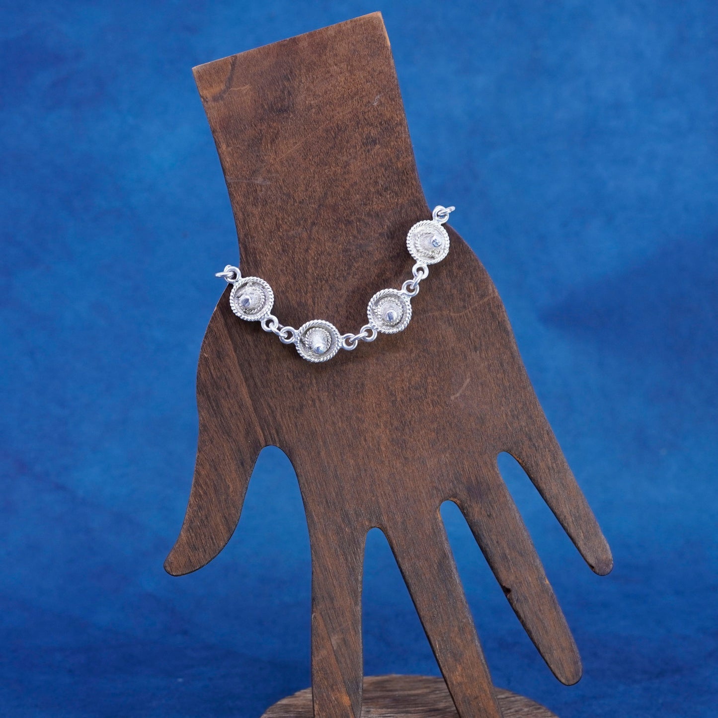 7.5”, vintage Mexico Sterling 925 Silver Sombrero Hat chain Bracelet