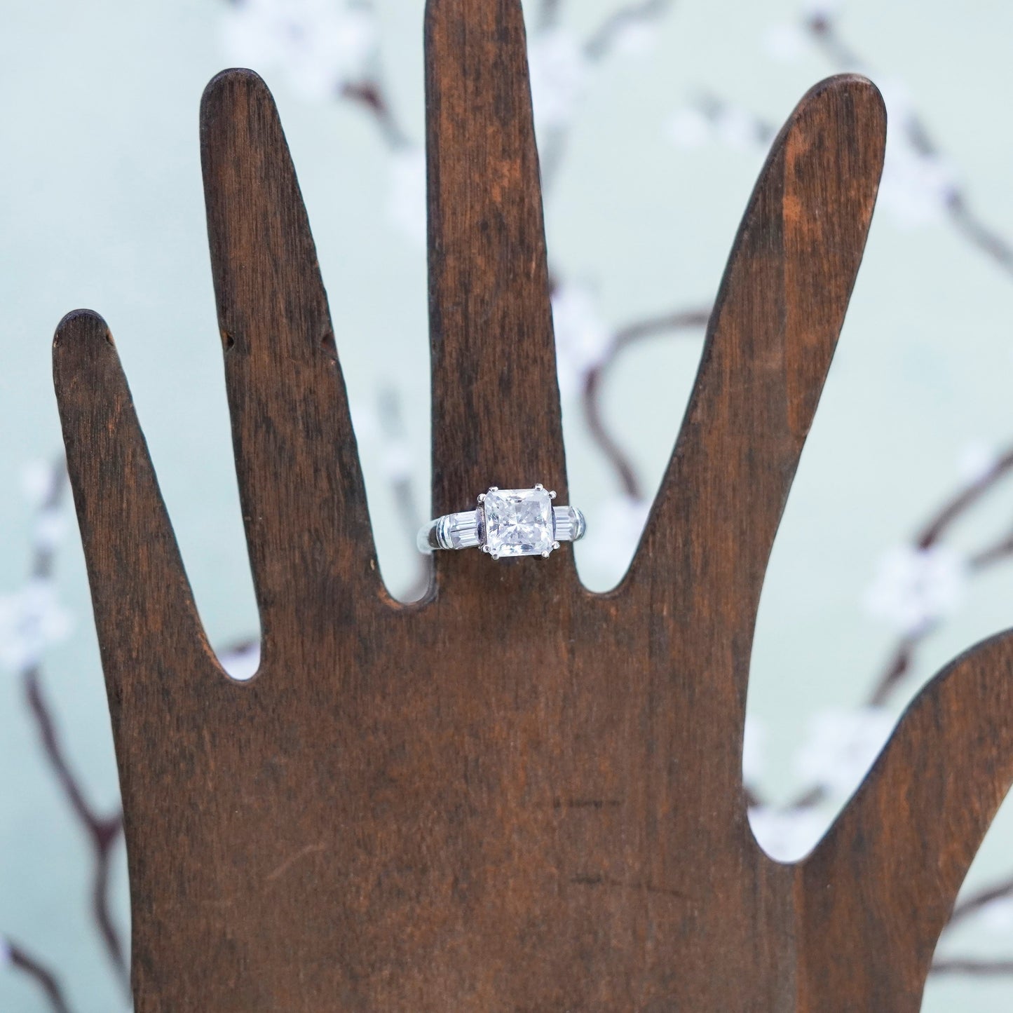 Size 6.5, vintage sterling 925 silver ring with square CZ, engagement band