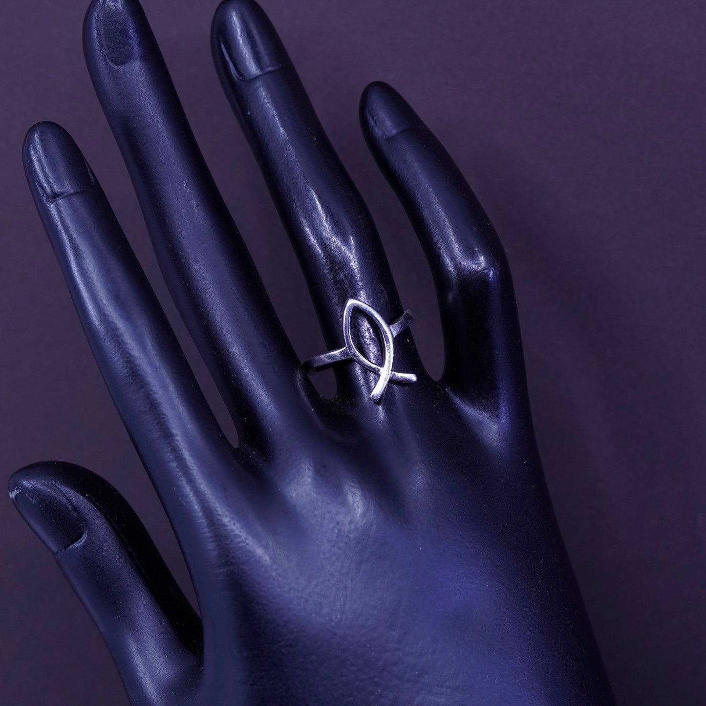 Size 8.5, Sterling silver handmade ring, modern ring, 925 fish symbol band