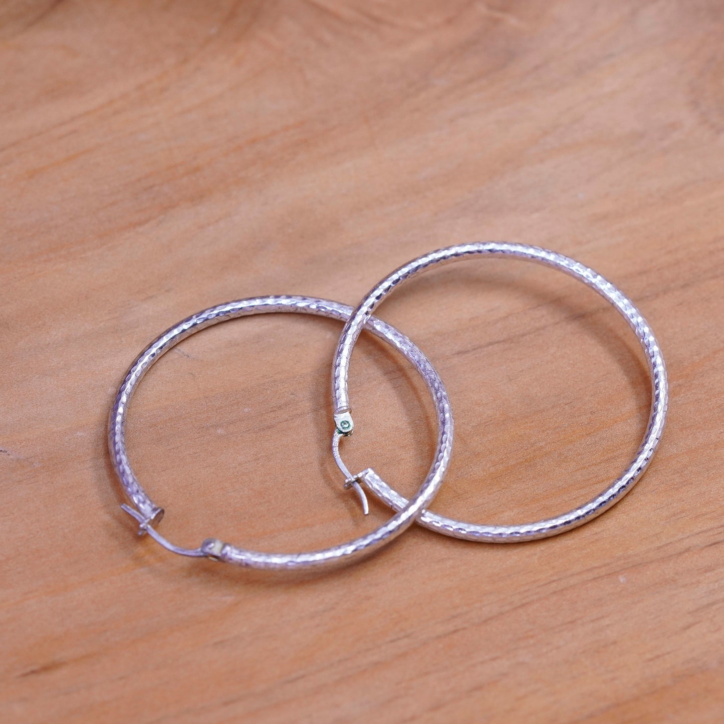 1.5”, vintage Sterling silver handmade earrings, textured 925 silver hoops