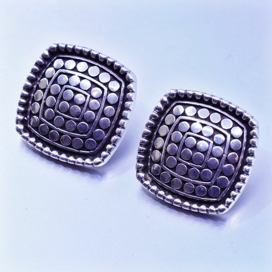 0.75”, Vintage Sterling 925 silver handmade earrings, square bead studs