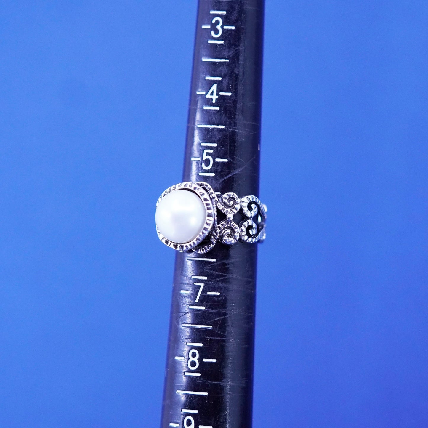Size 5.5, vtg Israel Shablool Didae Sterling silver handmade beaded ring pearl