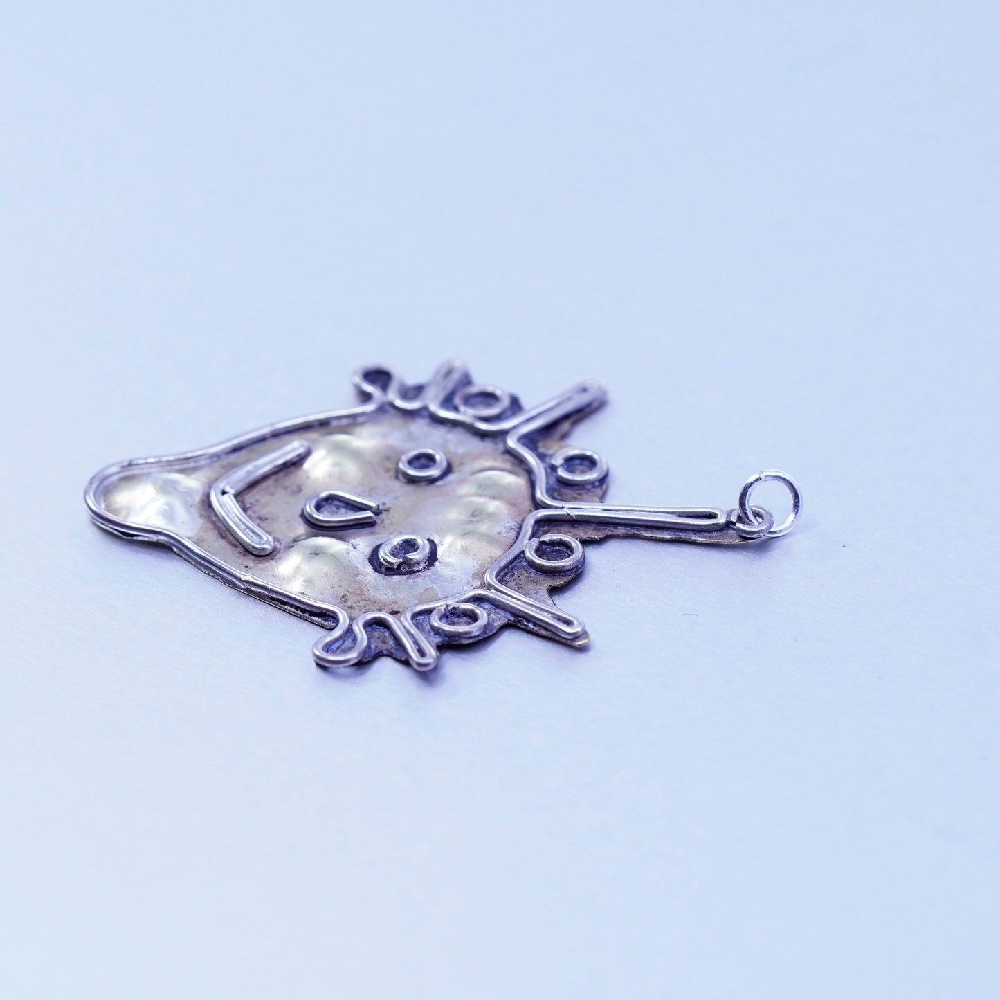 Vintage sterling 925 silver handmade funny clown face charm pendant