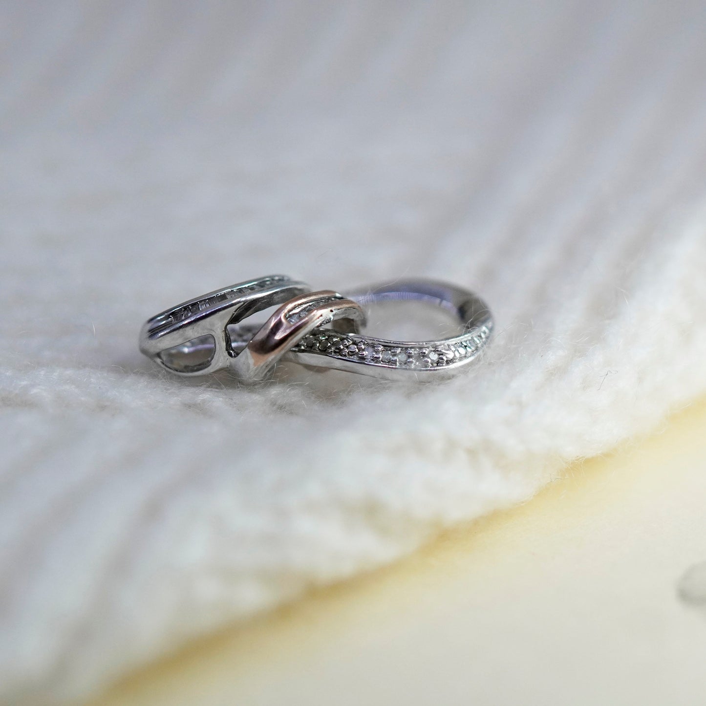 14K gold with Sterling silver Teardrop, entwined 925 Pendant with real diamonds