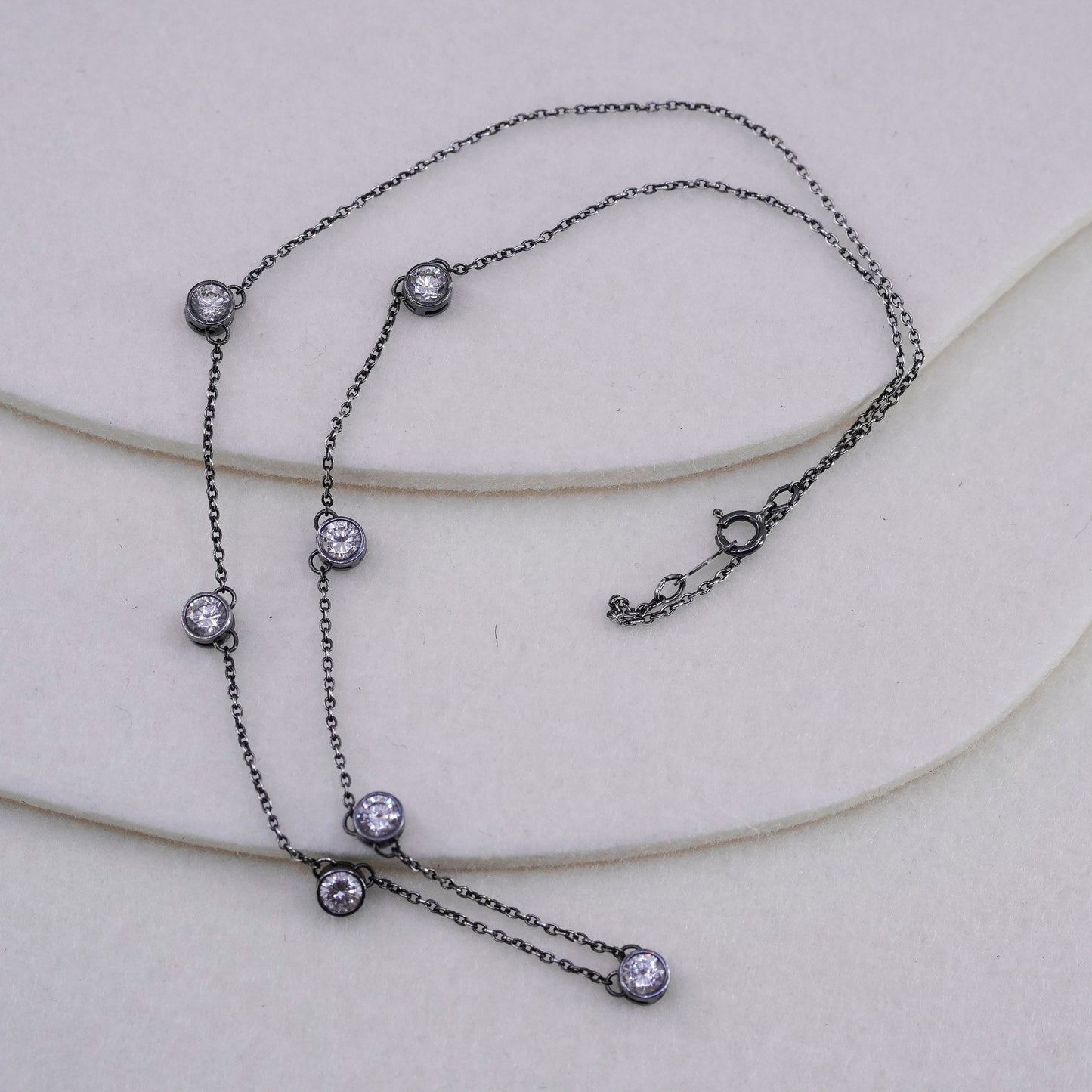 16”, vintage Sterling 925 silver handmade circle necklace w/ circle cz pendant