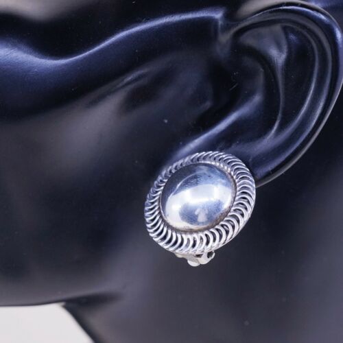 vintage Mexico Handmade Modern Sterling 925 Silver clip on, Round 925 earrings