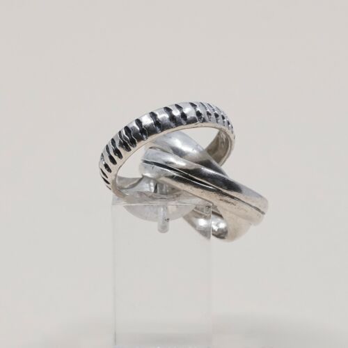 Size 9, Vtg Sterling Silver handmade Ring. 925 modernist, Entwined Bold band