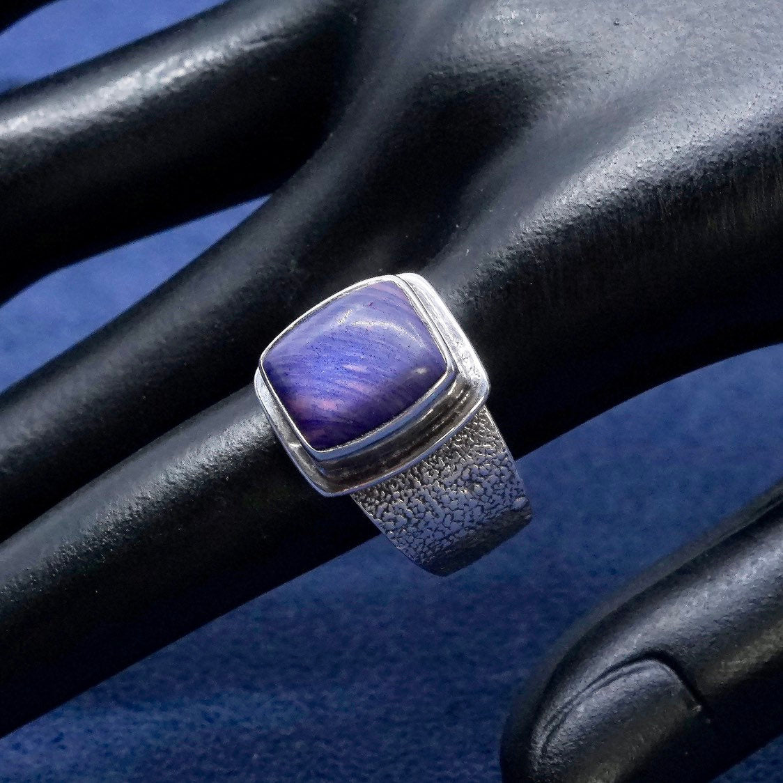 sz 7, vtg OTTO Sterling silver handmade ring, 925 w/ purple agate N wave